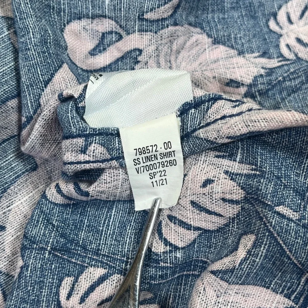Banana Republic 100% Linen Shirt Blue Flamingo Tropical Coastal Beach Summer L
